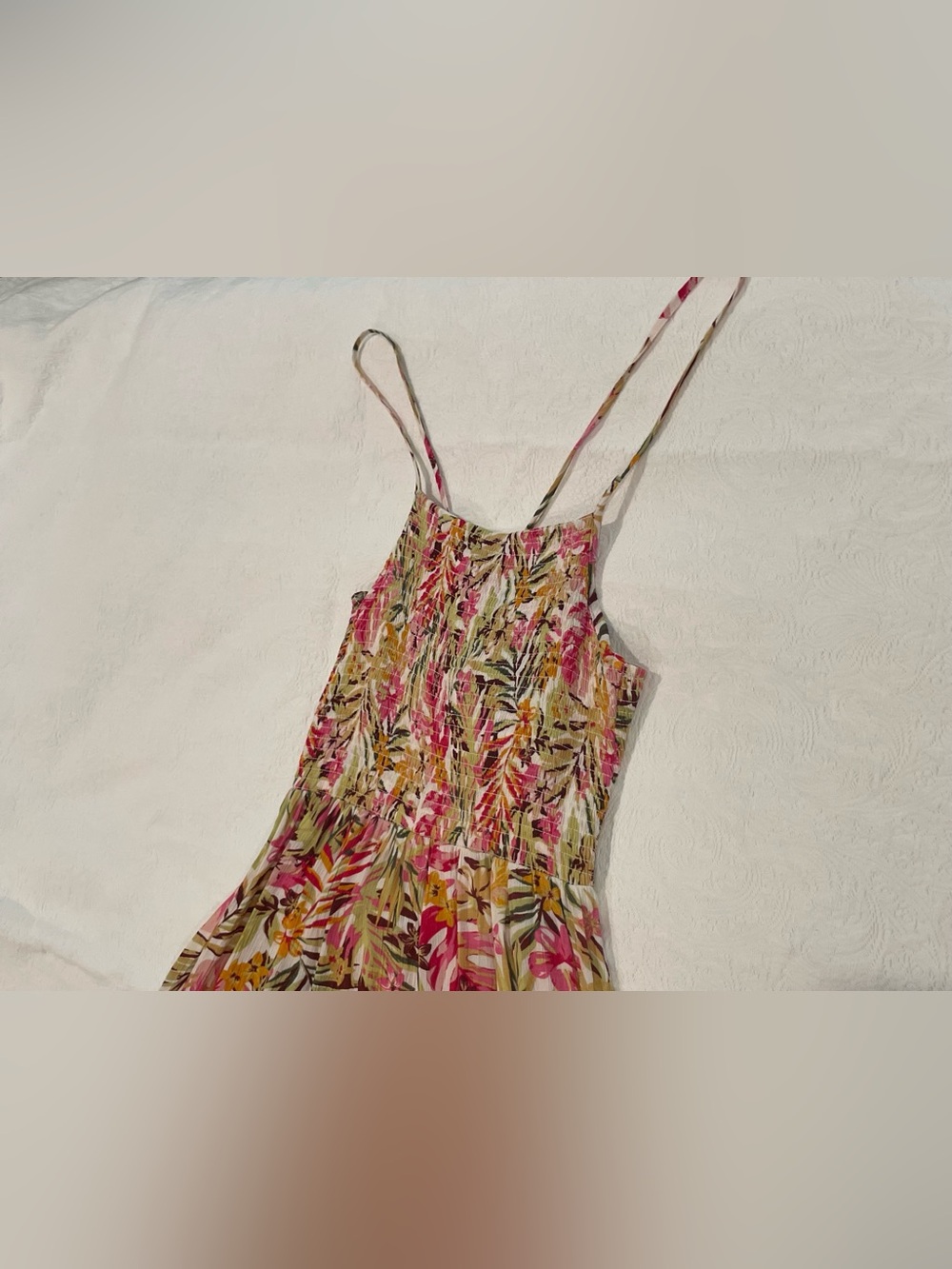 Rip Curl Copacabana Halter Midi Sundress Smocked Tropical Beach Open Back M EUC - Picture 9 of 15